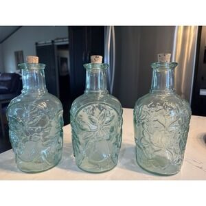 Vintage Canadian Pressed Glass Decanters 2- Grapes-Apple -Pear Design 1- Leaves